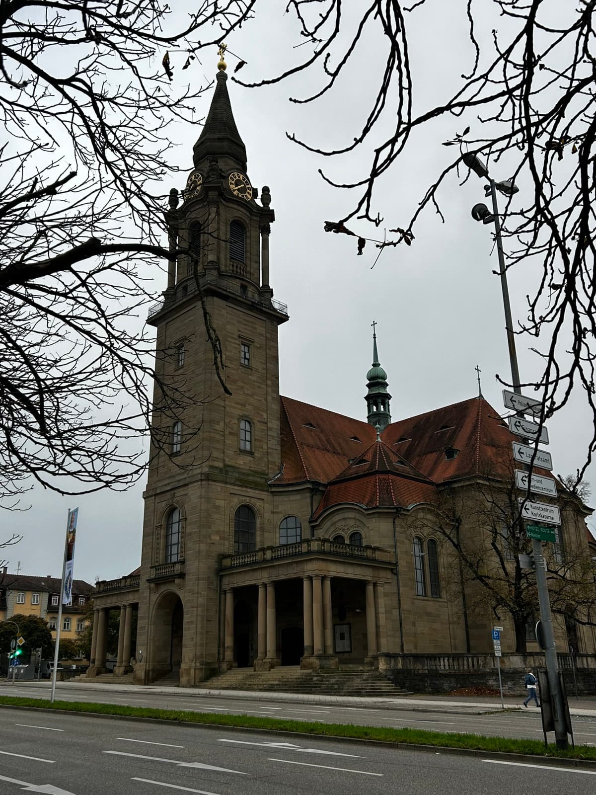 The church, waiting out another winter — Friedenskirche · Ludwigsburg