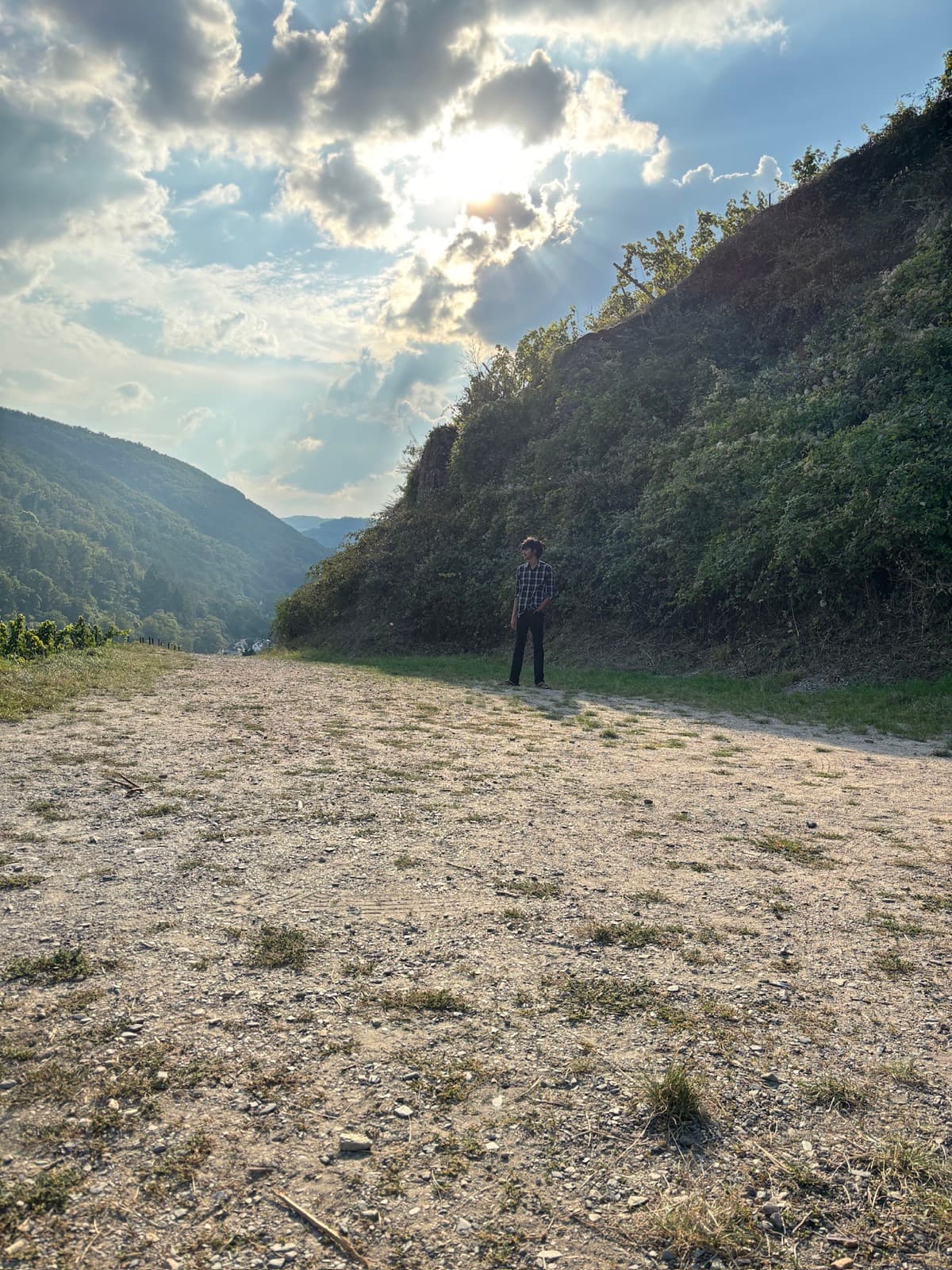 Distance, for scale — Trail in the Rhine gorge